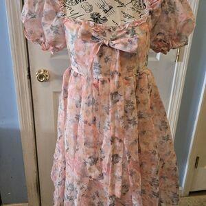 SHEIN Pink Floral Midi Dress